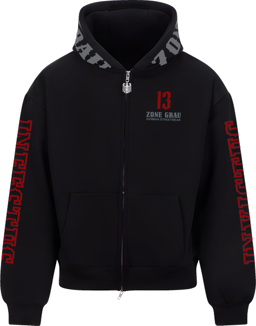 ZONE GRAU "13" – Ultra-Heavy Full-Zip-Hoodie (Black)