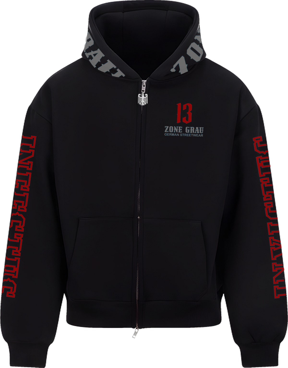 ZONE GRAU "13" – Ultra-Heavy Full-Zip-Hoodie (Black)
